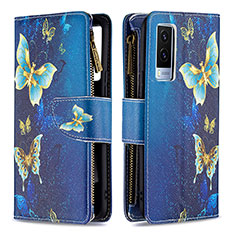 Custodia Portafoglio In Pelle Fantasia Modello Cover con Supporto B04F per Vivo V21e 5G Blu