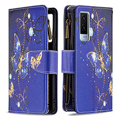 Custodia Portafoglio In Pelle Fantasia Modello Cover con Supporto B04F per Vivo V21e 5G Blu Notte