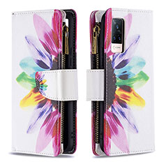 Custodia Portafoglio In Pelle Fantasia Modello Cover con Supporto B04F per Vivo V21s 5G Multicolore