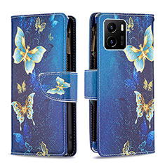 Custodia Portafoglio In Pelle Fantasia Modello Cover con Supporto B04F per Vivo Y01 Blu