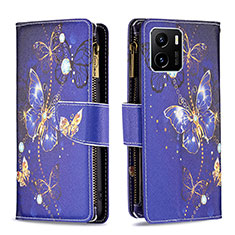 Custodia Portafoglio In Pelle Fantasia Modello Cover con Supporto B04F per Vivo Y01 Blu Notte