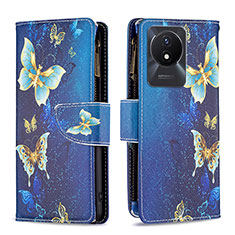 Custodia Portafoglio In Pelle Fantasia Modello Cover con Supporto B04F per Vivo Y02A Blu