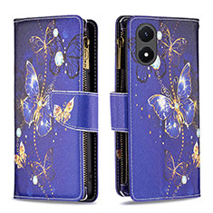 Custodia Portafoglio In Pelle Fantasia Modello Cover con Supporto B04F per Vivo Y02S Blu Notte