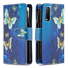 Custodia Portafoglio In Pelle Fantasia Modello Cover con Supporto B04F per Vivo Y11s Blu