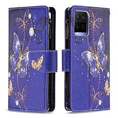 Custodia Portafoglio In Pelle Fantasia Modello Cover con Supporto B04F per Vivo Y21 Blu Notte