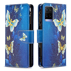 Custodia Portafoglio In Pelle Fantasia Modello Cover con Supporto B04F per Vivo Y21e Blu