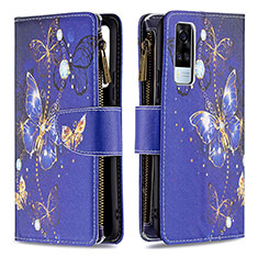 Custodia Portafoglio In Pelle Fantasia Modello Cover con Supporto B04F per Vivo Y31 (2021) Blu Notte