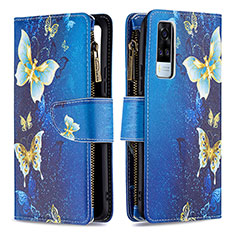 Custodia Portafoglio In Pelle Fantasia Modello Cover con Supporto B04F per Vivo Y51A Blu