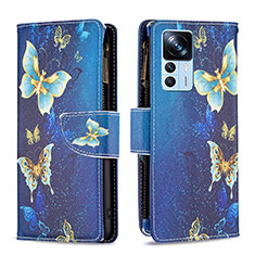 Custodia Portafoglio In Pelle Fantasia Modello Cover con Supporto B04F per Xiaomi Mi 12T 5G Blu