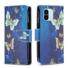 Custodia Portafoglio In Pelle Fantasia Modello Cover con Supporto B04F per Xiaomi Poco C51 Blu