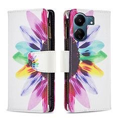 Custodia Portafoglio In Pelle Fantasia Modello Cover con Supporto B04F per Xiaomi Poco C65 Multicolore