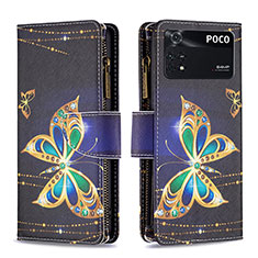 Custodia Portafoglio In Pelle Fantasia Modello Cover con Supporto B04F per Xiaomi Poco M4 Pro 4G Nero