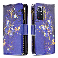 Custodia Portafoglio In Pelle Fantasia Modello Cover con Supporto B04F per Xiaomi Poco M4 Pro 5G Blu Notte