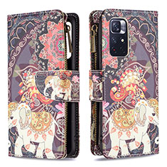 Custodia Portafoglio In Pelle Fantasia Modello Cover con Supporto B04F per Xiaomi Poco M4 Pro 5G Marrone