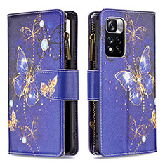 Custodia Portafoglio In Pelle Fantasia Modello Cover con Supporto B04F per Xiaomi Poco X4 NFC Blu Notte