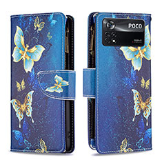 Custodia Portafoglio In Pelle Fantasia Modello Cover con Supporto B04F per Xiaomi Poco X4 Pro 5G Blu