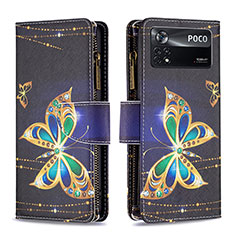 Custodia Portafoglio In Pelle Fantasia Modello Cover con Supporto B04F per Xiaomi Poco X4 Pro 5G Nero