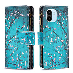 Custodia Portafoglio In Pelle Fantasia Modello Cover con Supporto B04F per Xiaomi Redmi A1 Ciano