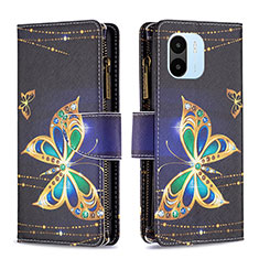 Custodia Portafoglio In Pelle Fantasia Modello Cover con Supporto B04F per Xiaomi Redmi A1 Nero