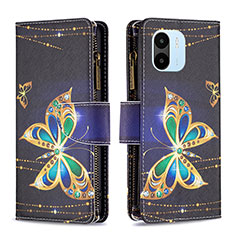 Custodia Portafoglio In Pelle Fantasia Modello Cover con Supporto B04F per Xiaomi Redmi A2 Nero