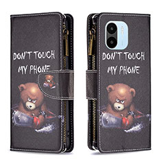 Custodia Portafoglio In Pelle Fantasia Modello Cover con Supporto B04F per Xiaomi Redmi A2 Plus Grigio Scuro