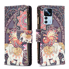 Custodia Portafoglio In Pelle Fantasia Modello Cover con Supporto B04F per Xiaomi Redmi K50 Ultra 5G Marrone