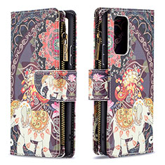 Custodia Portafoglio In Pelle Fantasia Modello Cover con Supporto B04F per Xiaomi Redmi Note 10 Pro 4G Marrone