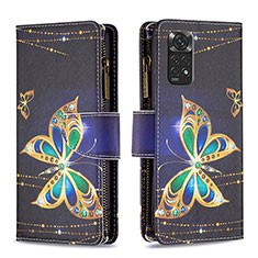 Custodia Portafoglio In Pelle Fantasia Modello Cover con Supporto B04F per Xiaomi Redmi Note 11 4G (2022) Nero