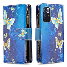 Custodia Portafoglio In Pelle Fantasia Modello Cover con Supporto B04F per Xiaomi Redmi Note 11 5G Blu