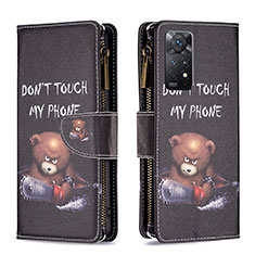 Custodia Portafoglio In Pelle Fantasia Modello Cover con Supporto B04F per Xiaomi Redmi Note 11 Pro 4G Grigio Scuro