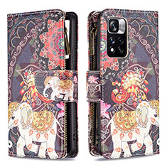 Custodia Portafoglio In Pelle Fantasia Modello Cover con Supporto B04F per Xiaomi Redmi Note 11 Pro+ Plus 5G Marrone