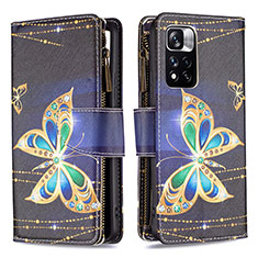 Custodia Portafoglio In Pelle Fantasia Modello Cover con Supporto B04F per Xiaomi Redmi Note 11 Pro+ Plus 5G Nero