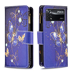 Custodia Portafoglio In Pelle Fantasia Modello Cover con Supporto B04F per Xiaomi Redmi Note 11E Pro 5G Blu Notte