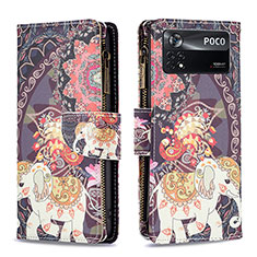 Custodia Portafoglio In Pelle Fantasia Modello Cover con Supporto B04F per Xiaomi Redmi Note 11E Pro 5G Marrone