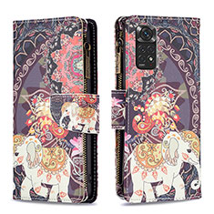 Custodia Portafoglio In Pelle Fantasia Modello Cover con Supporto B04F per Xiaomi Redmi Note 11S 4G Marrone