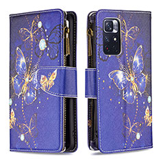 Custodia Portafoglio In Pelle Fantasia Modello Cover con Supporto B04F per Xiaomi Redmi Note 11T 5G Blu Notte