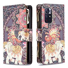 Custodia Portafoglio In Pelle Fantasia Modello Cover con Supporto B04F per Xiaomi Redmi Note 11T 5G Marrone