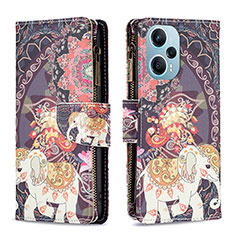 Custodia Portafoglio In Pelle Fantasia Modello Cover con Supporto B04F per Xiaomi Redmi Note 12 Turbo 5G Marrone