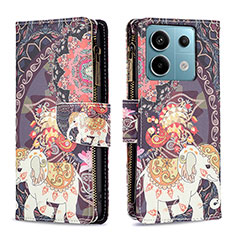 Custodia Portafoglio In Pelle Fantasia Modello Cover con Supporto B04F per Xiaomi Redmi Note 13 Pro 5G Marrone