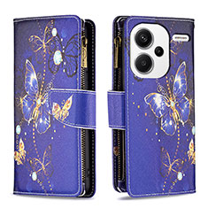 Custodia Portafoglio In Pelle Fantasia Modello Cover con Supporto B04F per Xiaomi Redmi Note 13 Pro+ Plus 5G Blu Notte