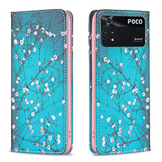 Custodia Portafoglio In Pelle Fantasia Modello Cover con Supporto B05F per Xiaomi Poco M4 Pro 4G Ciano