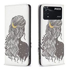 Custodia Portafoglio In Pelle Fantasia Modello Cover con Supporto B05F per Xiaomi Poco M4 Pro 4G Nero