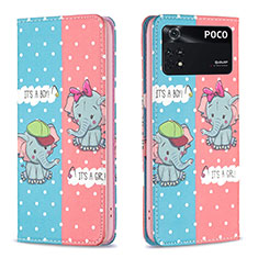 Custodia Portafoglio In Pelle Fantasia Modello Cover con Supporto B05F per Xiaomi Poco M4 Pro 4G Rosa