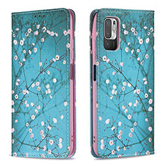 Custodia Portafoglio In Pelle Fantasia Modello Cover con Supporto B05F per Xiaomi Redmi Note 10 5G Ciano