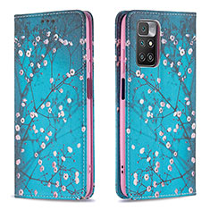 Custodia Portafoglio In Pelle Fantasia Modello Cover con Supporto B05F per Xiaomi Redmi Note 11 4G (2021) Ciano