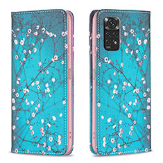 Custodia Portafoglio In Pelle Fantasia Modello Cover con Supporto B05F per Xiaomi Redmi Note 11 4G (2022) Ciano