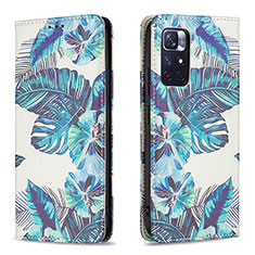 Custodia Portafoglio In Pelle Fantasia Modello Cover con Supporto B05F per Xiaomi Redmi Note 11 5G Cielo Blu