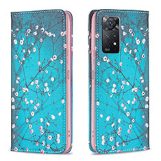 Custodia Portafoglio In Pelle Fantasia Modello Cover con Supporto B05F per Xiaomi Redmi Note 11 Pro 4G Ciano