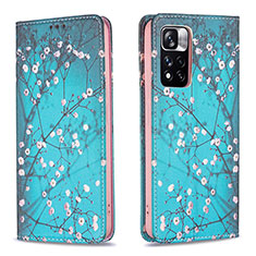 Custodia Portafoglio In Pelle Fantasia Modello Cover con Supporto B05F per Xiaomi Redmi Note 11 Pro+ Plus 5G Ciano