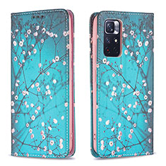 Custodia Portafoglio In Pelle Fantasia Modello Cover con Supporto B05F per Xiaomi Redmi Note 11S 5G Ciano